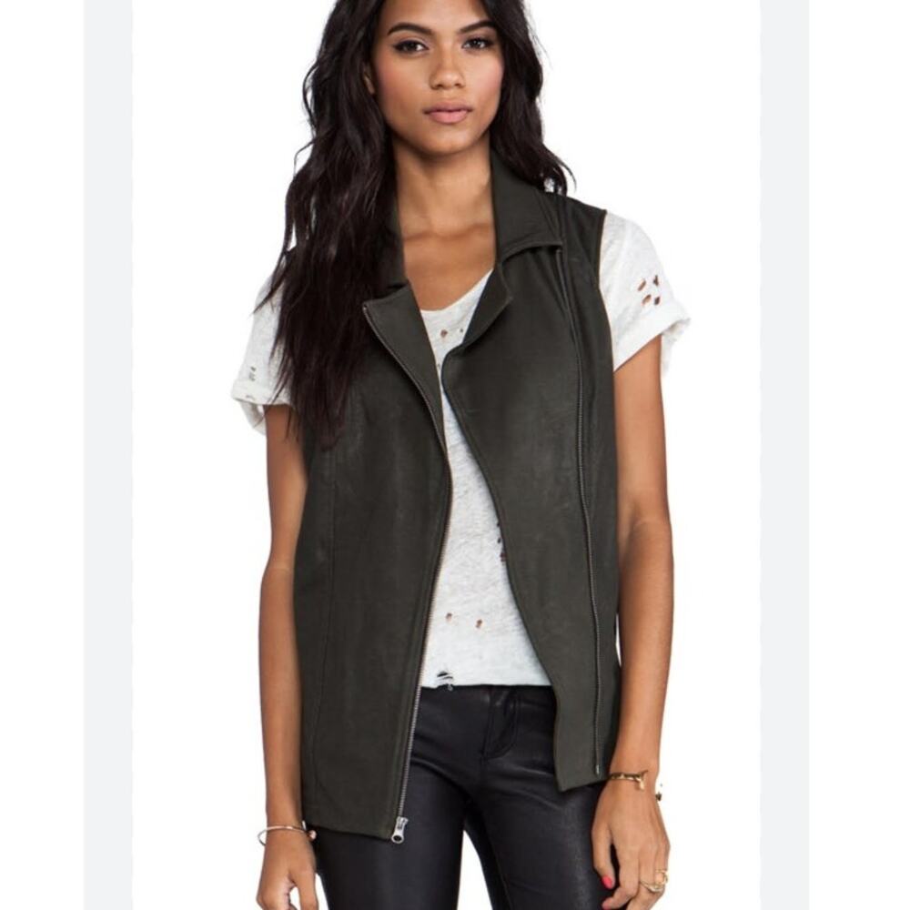 NWT Revolve Krisa Coated Black Moto Vest Edgy Motorcycle XS